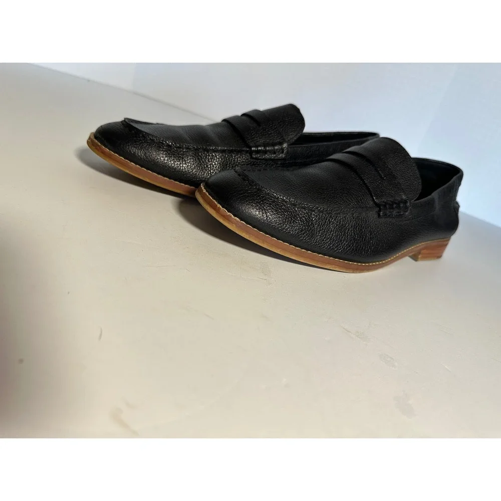 Crown Vintage Mens Black Pebbled Leather Penny Loafers Slip On Shoes
